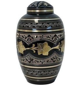 Hermosa urna conmemorativa de cremación para cenizas de adultos, estilo americano/europeo, con hojas grabadas en latón negro antiguo. - Product Image 2