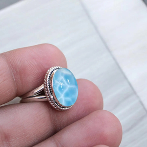 แหวนลาริมาร์ดีไซน์สวยทันสมัย รูปทรงวงรี เงินแท้ 925 ทำมือ สไตล์โบฮีเมียน สำหรับผู้หญิง เหมาะสำหรับงานแต่งงานและวันครบรอบ - Product Image 3