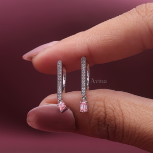 Pendientes de barra con diamantes cultivados en laboratorio certificados por IGI, corte esmeralda rosa, en plata de ley 925 maciza, pendientes colgantes minimalistas. - Product Image 4