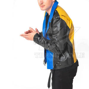 Chaqueta de Cuero para Motociclista, Negra, para Hombre, Multicolor, de un Solo Tono, con Diseño de Paneles Modernos, Chaqueta de Cuero Premium - Product Image 6