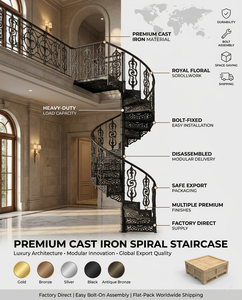 Escalier en colimaçon en fonte de qualité supérieure, balustrade en fer forgé de style français, fixation par boulons, écologique, pour usage extérieur, villa, hall, appartement - Product Image 1