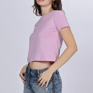 Camiseta corta para mujer, recién llegada, último diseño, lisa, 100% algodón elástico, camiseta corta para mujer - Product Image 2