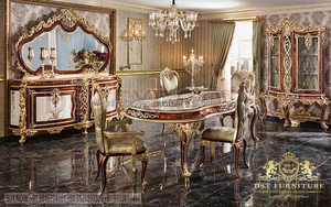 Muebles de Comedor de Madera de Teca de Lujo Tallados a Mano, Estilo Moderno, Acabado Dorado Real, Artesanía de la Mejor Calidad, Personalizable - Product Image 5