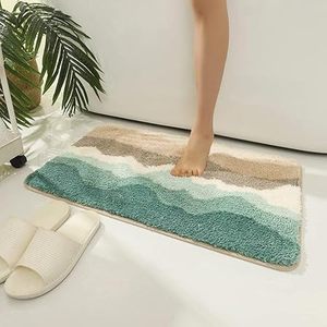 Tapis de toilette absorbant antidérapant en polyester durable, motif vague moderne minimaliste tufté et floqué, personnalisé pour la maison et la salle de bain - Product Image 1