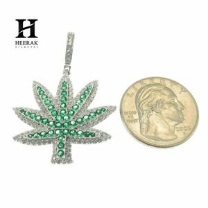 Collar con colgante de hoja de marihuana con incrustaciones de diamantes, estilo Hip Hop, con dije de hoja de cannabis verde esmeralda y diamante cultivado en laboratorio, al por mayor - Product Image 6