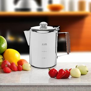 <span class=keywords><strong>Caffettiera</strong></span> Percolatore dal Design Moderno in Acciaio Inossidabile con Manico in Legno - Product Image 3