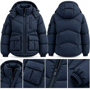 Chaqueta Acolchada Azul Marino con Capucha para Hombre, Chaqueta de Invierno Acolchada, Chaqueta de Trabajo con Aislamiento Térmico para Exteriores - Product Image 3