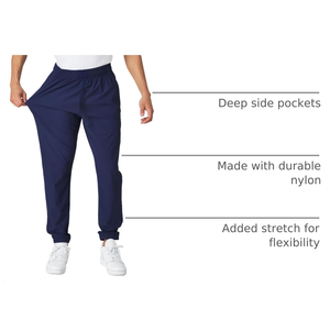 Pantalon de jogging décontracté pour homme, bleu marine, taille élastique, poches latérales, en toile respirante, coupe droite, idéal pour l'été, 100% coton - Product Image 6