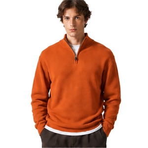 <b>Men</b> Orange Quarter Zip Jumper Knitted <b>Sweater</b> Stand Collar Long Sleeve Pullover Casual Winter Warm Soft Knitwear Premium Fit Top - Product Image 1
