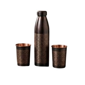 Antique Finished Pure Copper Water <b>Bottle</b> and Two Tumblers Set <b>Vintage</b> Hammered Design Health Benefits Water <b>Bottle</b> For Gifting - Product Image 1