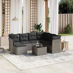 Conjunto de Sofás Modulares Grandes de Ratán Sintético Gris para Jardín con Vidrio Templado, Muebles Modulares para Jardín - Product Image 1