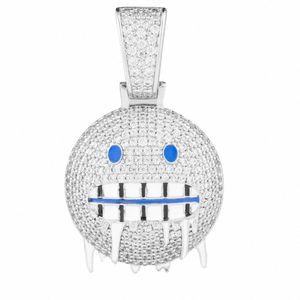 Pendentif emoji visage glacé bleu pour homme et femme, collier hip-hop en argent plaqué or avec diamants CZ Moissanite, bijou breloque emoji - Product Image 5