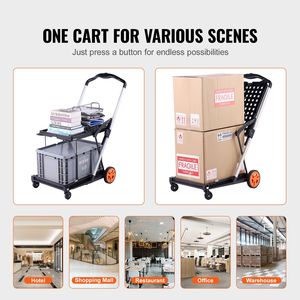 Chariot utilitaire pliable à 2 niveaux Capacité de 198 lb Multi-Usage 1 camion à main pour épicerie Bureau Caisse de stockage Pliable fonctionnelle - Product Image 6