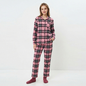 Camisón de Franela para Mujer con Botones, Pantalones de Pijama Largos, Ropa de Dormir Informal de 2 Piezas, Traje de Dormir de Algodón para Mujer - Product Image 1