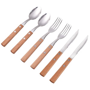 Contemporary Metal Cutlery Set With Wooden Handle Stainless Steel Flatware <b>Spoon</b> Fork Knife Set Stylish Dining Tableware Durable - Product Image 1