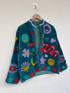 Embroidered Reversible Cotton Suzani Velvet <b>Jacket</b> Boho Statement Coat Indian Artisanal Vintage <b>Bridesmaid</b> Coat - Product Image 3