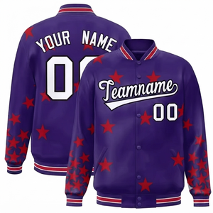 Customize Royal Purple Embossed Personalized Windproof Varsity <b>Jacket</b> Team Wholesale Polyester/Cotton Wool/Polyester Shell Stand - Product Image 1