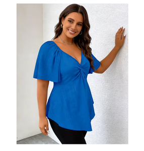 Chemisiers et Blouses d'été pour femmes, élégants, à col en V, produits de luxe très vendus, de qualité professionnelle - Product Image 1