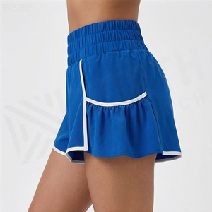 Shorts à volants bleus taille haute pour femme, style sportif, respirant, en polyester, pour l'été - Product Image 3