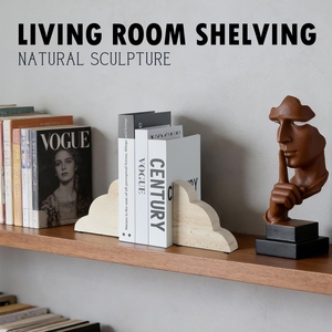 Minimalist Stone Bookends Irregular Shape Marble Book Ends Decorative <b>Shelf</b> Accent 2Pcs Traditional Bookend Design - Product Image 3