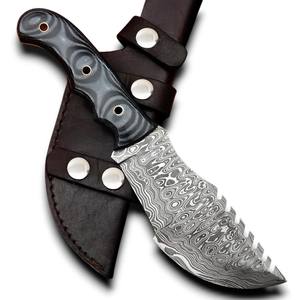 อุปกรณ์ uA เหล็กดามัสกัสแบบดรอปพ้อยท์เต็มถังถังสำหรับล่าสัตว์กลางแจ้งมีด G10ด้าม Micarta - Product Image 1