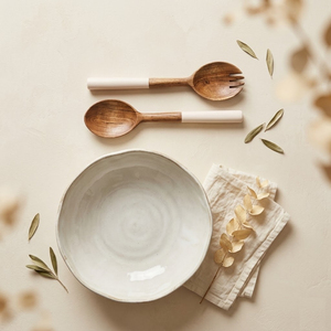 Trending Eco-Friendly Wood and White Resin <b>Salad</b> Server Set Kitchen Serving Fork & Spoon Tableware for Restaurant Wholesale - Product Image 2