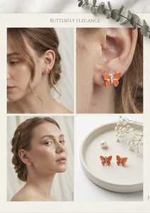 Pendientes de Mariposa con Diamantes de Esmalte, Oro Sólido de 9K con Baño de Rodio, Piedra Creada en Laboratorio, Joyería de Oreja Moderna para Mujer, Uso Diario - Product Image 2