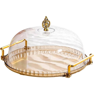 Glass <b>Dome</b> <b>Cake</b> Platter Set 3Pcs Reusable Hemisphere Dessert Display <b>Stand</b> with Gold Rim and Clear Cover for Tabletop Serving - Product Image 3