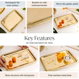 ถาดเสิร์ฟทองเหลืองตกแต่งอย่างหรูหรา ขัดเงาสีทองอร่าม ปรับแต่งได้สำหรับงานรอมฎอน งานแต่งงาน อาหารค่ำ ประสบการณ์ครัวระดับพรีเมียม - Product Image 3