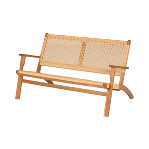 Banco de 2 plazas de ratán de madera de acacia | Respaldo de mimbre tejido a mano | Estilo patio exterior de mediados de siglo | Fabricante de Vietnam - Product Image 1