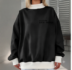 เสื้อสเวตเชิ้ตโอเวอร์ไซส์สีดำสำหรับผู้หญิง สไตล์สตรีทแวร์ คอเต่า แขนยาว ผ้าถักเนื้อฝ้าย ระบายอากาศได้ดี เหมาะสำหรับใส่ในฤดูหนาวและฤดูใบไม้ร่วง - Product Image 1
