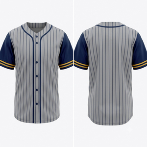 Maillot de baseball pour hommes adultes, à rayures fines, boutonné sur le devant, manches courtes, vêtements de sport en polyester, uniforme d'équipe, imprimé par transfert thermique - Product Image 1