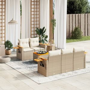 Conjunto de Sofás Modulares Grandes de Ratán Sintético PE Beige para Jardín, Muebles Modulares Cómodos para Exteriores - Product Image 1