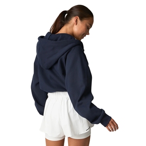 Sudadera Corta con Capucha para Mujer, Color Azul Marino, Manga Larga, Tejida, Cierre de Cremallera, Informal, Invierno, Transpirable, Algodón, Estampado Digital - Product Image 4