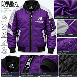 Veste unisexe brodée imperméable gris et noir avec blocs de couleur, col montant, fermeture boutonnée recouverte, en polyester, pour l'hiver - Product Image 6