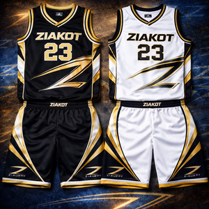 Conjunto de Uniforme de Baloncesto Reversible, Jersey y Pantalones Cortos con Logotipo Personalizado, Malla de Doble Cara, Ropa de Equipo, Tendencia 2026, Poliéster Dorado, Negro y Blanco - Product Image 1