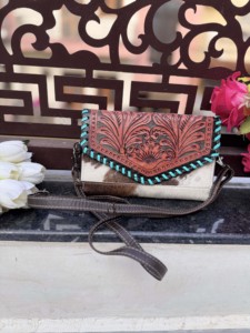 Cartera de cuero tallada a mano de diseñador, funda de teléfono de embrague, carteras de cuero de vaca con estilo, Cartera de Color turquesa para mujer - Product Image 5
