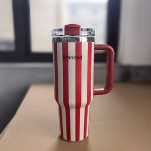 Gobelet Isotherme <span class=keywords><strong>Pro</strong></span> Tour Personnalisé à Rayures de 40 oz, Poignée Texturée, Gobelets d'Eau en Acier Inoxydable Recyclé avec Paille, 1200 ml, Vente Chaude - Product Image 1
