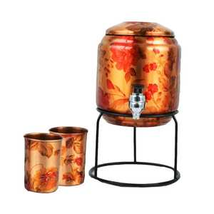 Handcrafted Hammered Pure Copper Water Dispenser with Metal Stand and Tumbler <b>Set</b> Polished Glossy Finish Ayurvedic Water Pot - Product Image 3