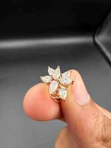 Pendientes de flor con diamantes cultivados en laboratorio, corte pera y marquesa, para mujer, oro macizo de 14K, regalo de aniversario para ella, joyería personalizada - Product Image 3