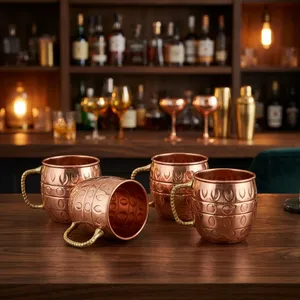 Ensemble de 4 mugs Moscow Mule en cuivre martelé, vaisselle en métal gaufré avec poignée pour la maison, les fêtes, les restaurants, les bars, mug à bière en cuivre - Product Image 3