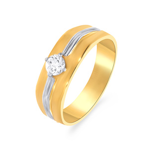 Robust Valley <b>Men</b> Solitaire Band <b>Ring</b> Luxury 18K Two Tone Yellow and White Gold Round Brilliant Cut Solitaire Diamond <b>Ring</b> - Product Image 1