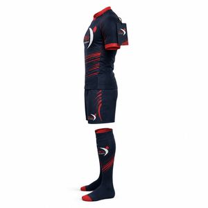 Conjunto de Uniforme de Rugby para Hombre FitLiv International, Jersey, Pantalones Cortos y Calcetines Sublimados en Rojo Marino, Ropa Deportiva Transpirable de Poliéster para Adultos - Product Image 3