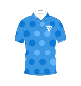 Polo personnalisé en sublimation, motif à pois bleus, respirant, polo de sport pour homme - Product Image 1