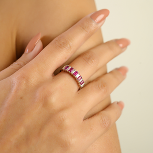 Classic Style Good Price Prong Set <b>Ruby</b> & Diamond 14K Pure White Gold Half <b>Eternity</b> Band <b>Ring</b> Customized Gemstone Fine Jewelry - Product Image 2