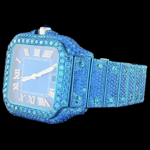 Hot Selling <b>Blue</b> Color Cubic Zirconia Diamond Square Case With Roman Numerals Dial Trendy Quartz Movement Hip Hop <b>Man's</b> <b>Watch</b> - Product Image 2