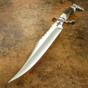 Couteau Bowie personnalisé fait main en acier inoxydable à pointe traînante et bord biseauté, lame fixe pour la chasse et la survie en extérieur, manche en bois de cerf - Product Image 1