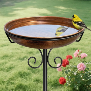 Mangeoire à oiseaux classique ronde en fer avec piquet de jardin, bol décoratif extérieur pour oiseaux, utilisable toute l'année - Product Image 6