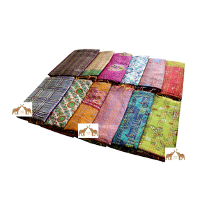<b>Vintage</b> Kantha Silk <b>Scarf</b> Reversible 100 Percent Silk Sari Saree Wrap Indian Dupatta Boho Shawl Gifts Wholesale Handmade Premium - Product Image 4