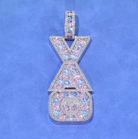 Pendentif en argent 925 plaqué or rose avec moissanite glacée, motif lettre 'Enfant de Dieu', breloque de luxe sur le thème du hip-hop, bijoux unisexe, cadeau IGI